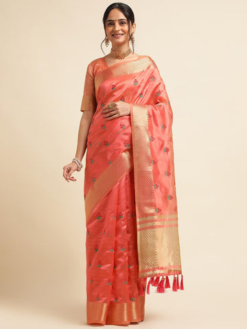 Ethnic Motifs Zari Woven Design Banarasi Saree
